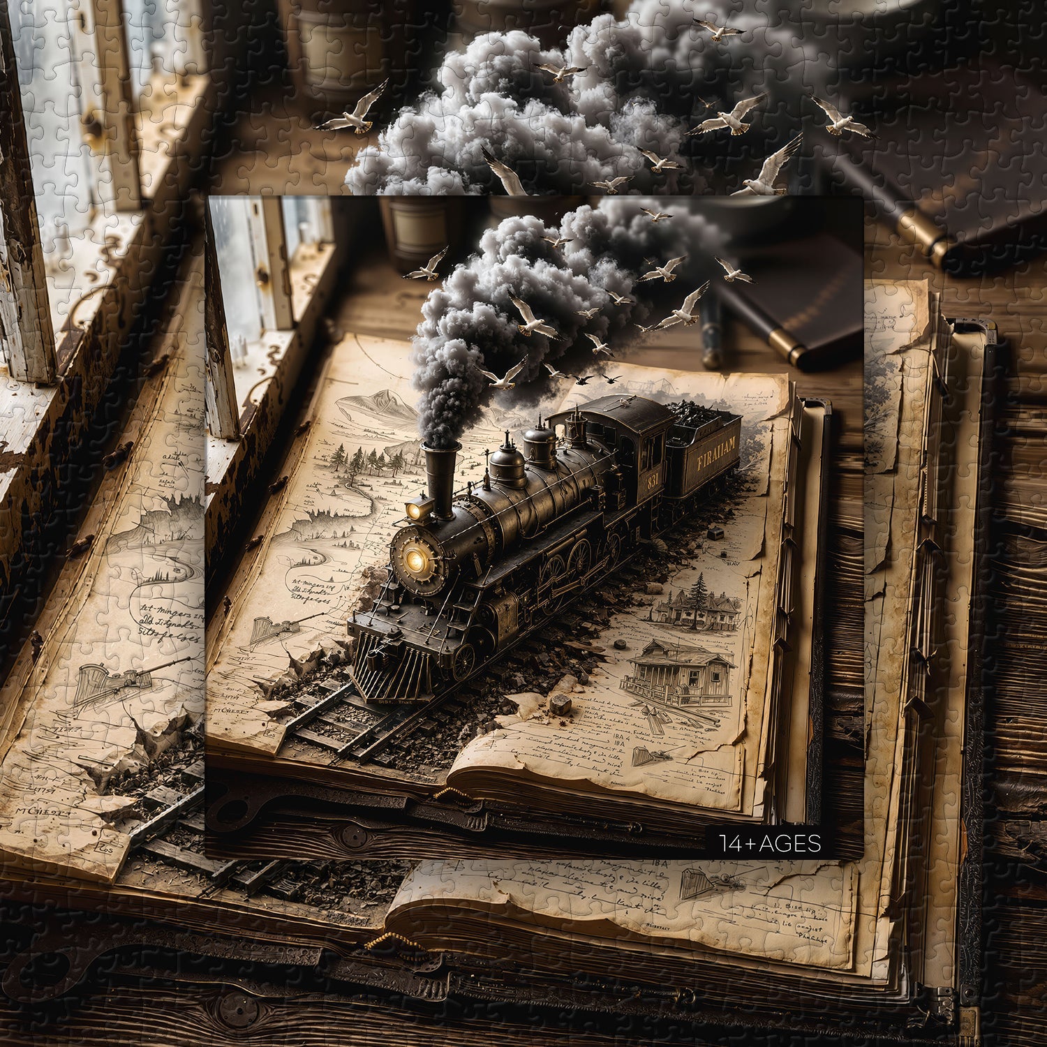 Puzzle di treni vintage con libri, 1000 pezzi