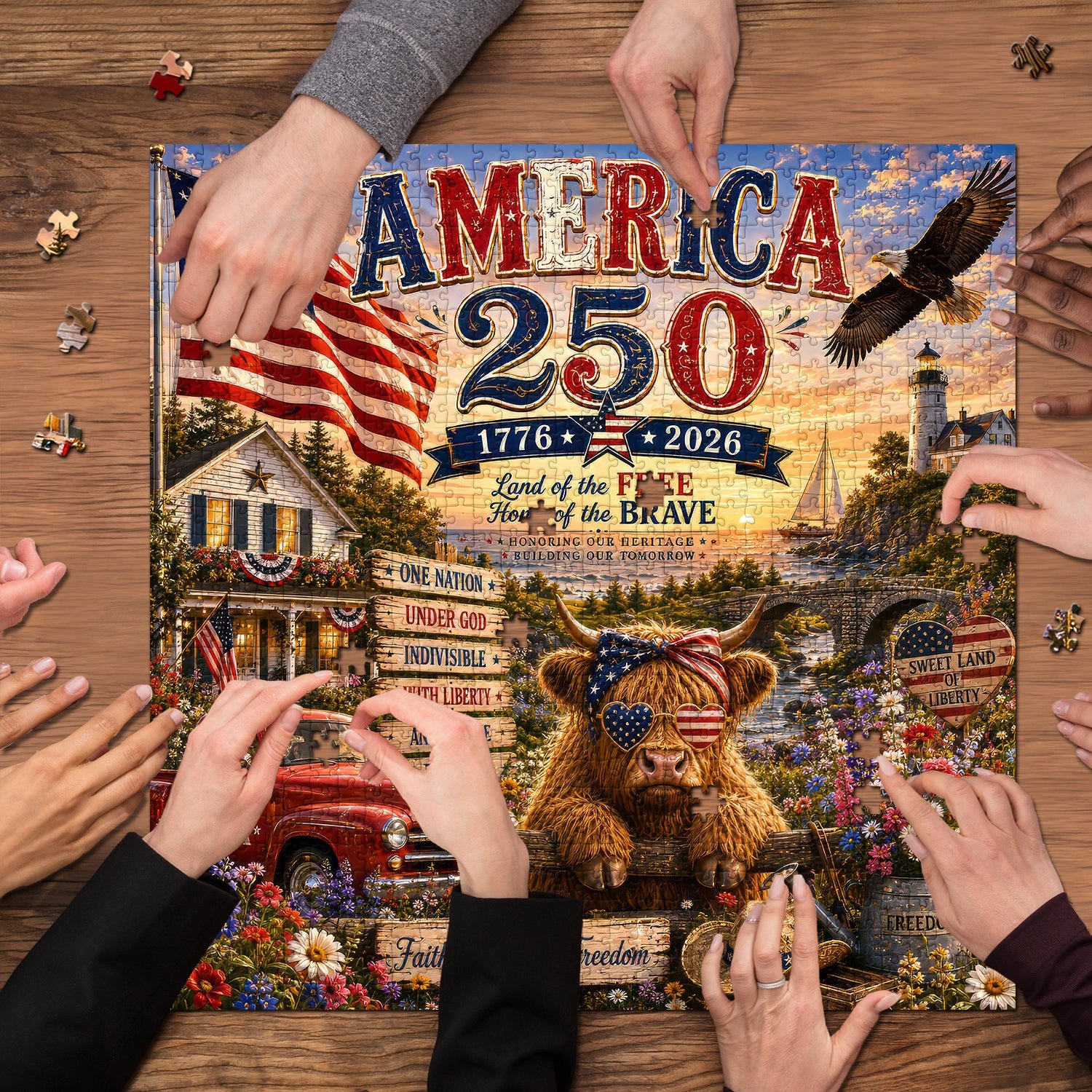 Patriotic Highland Cow Jigsaw Puzzle 1000 Pieces