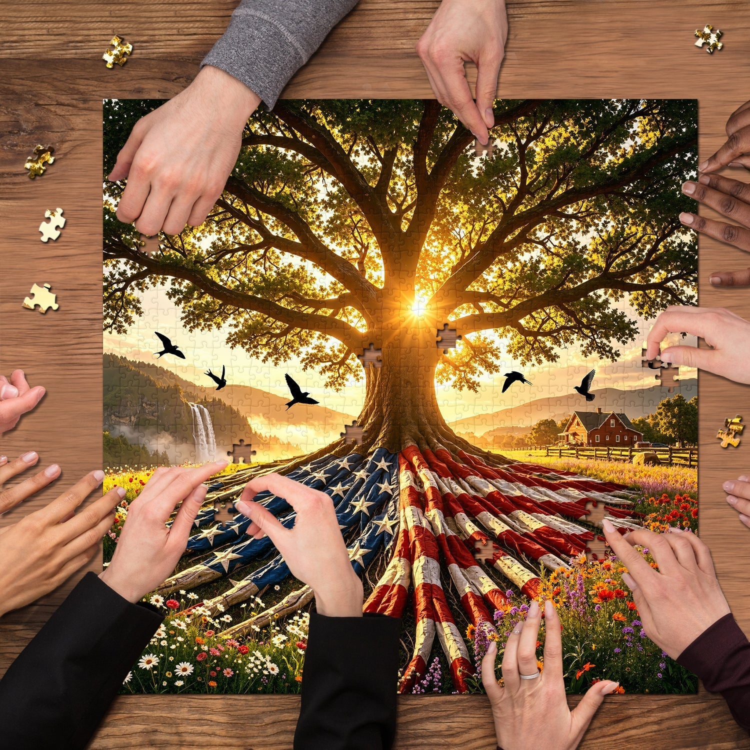 Flag Roots Sunset Oak Jigsaw Puzzle 1000 Pieces
