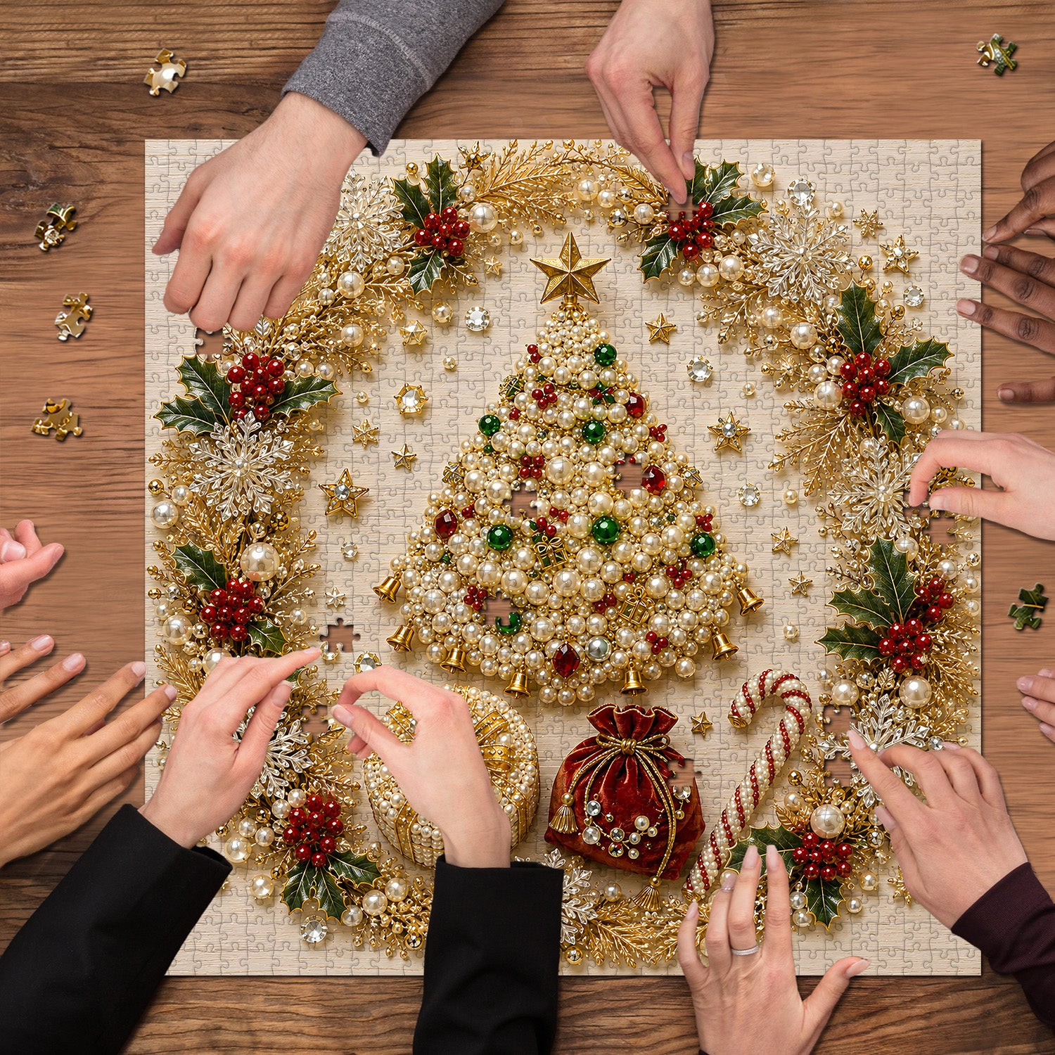 Pearl Christmas Wreath Jigsaw Puzzle 1000 Pieces