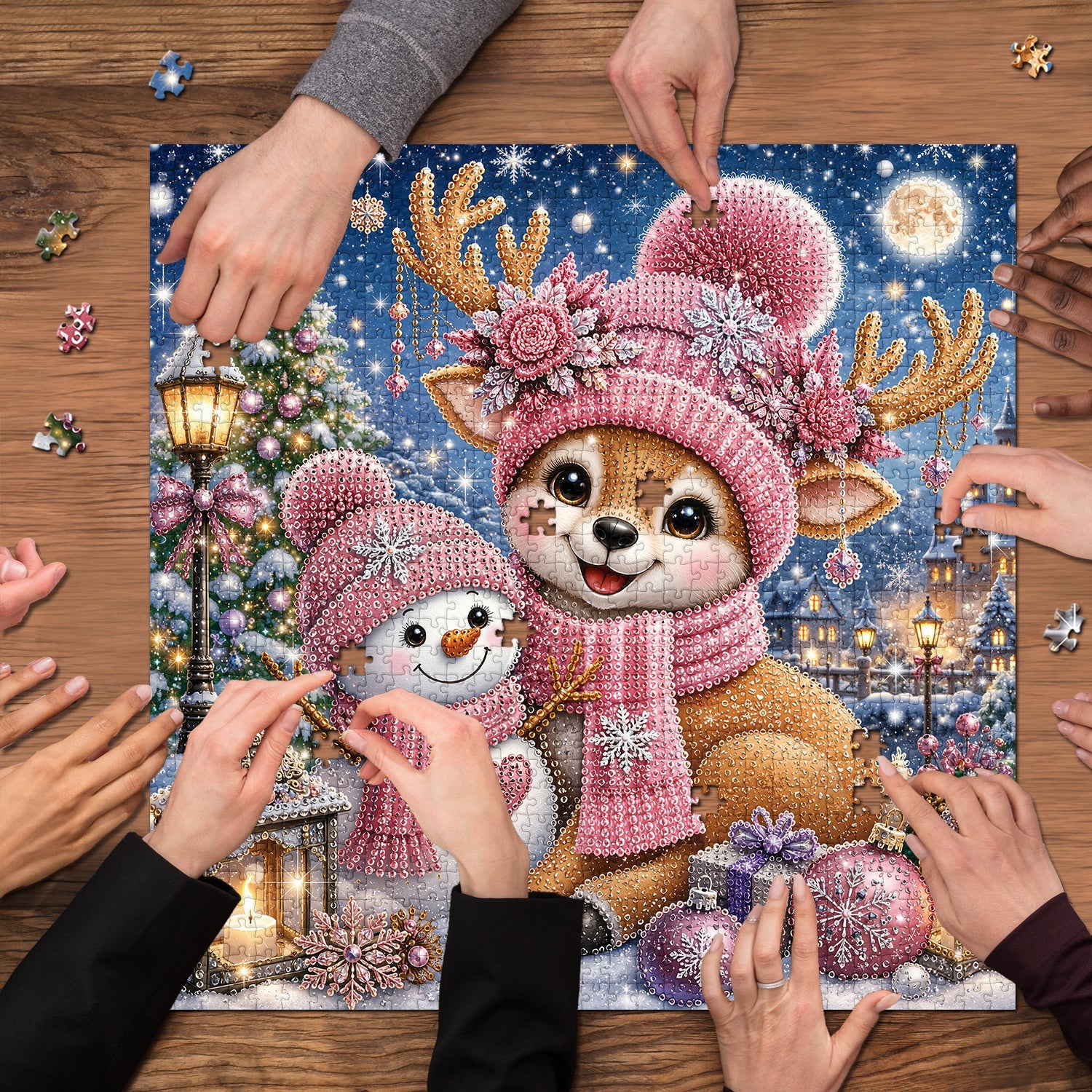 Starry Pink Reindeer Jigsaw Puzzle 1000 Pieces
