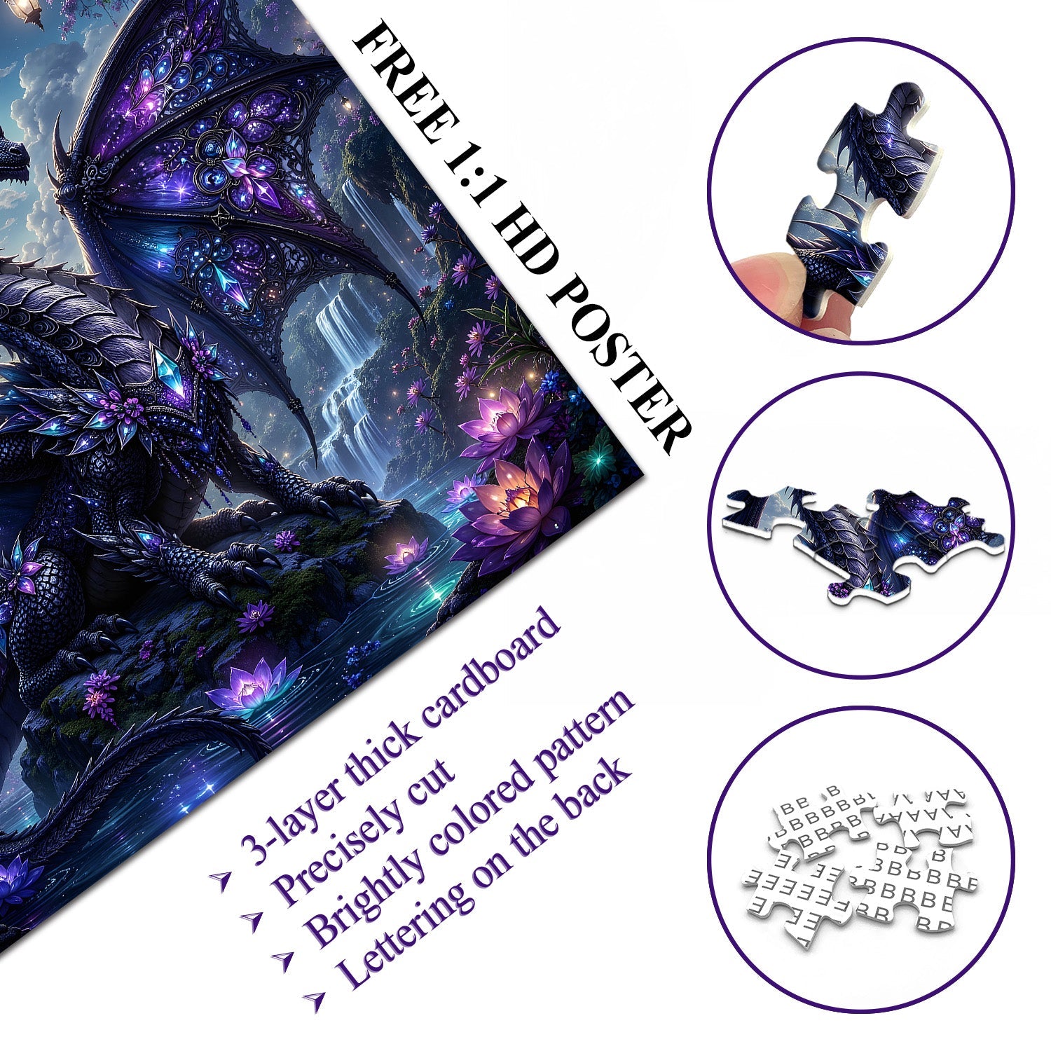 Puzzle Drago Fantasy Viola 1000 Pezzi