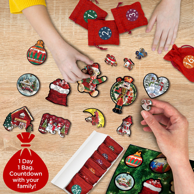 Pickforu® Advent Calendar Christmas Ornaments Wooden Puzzle