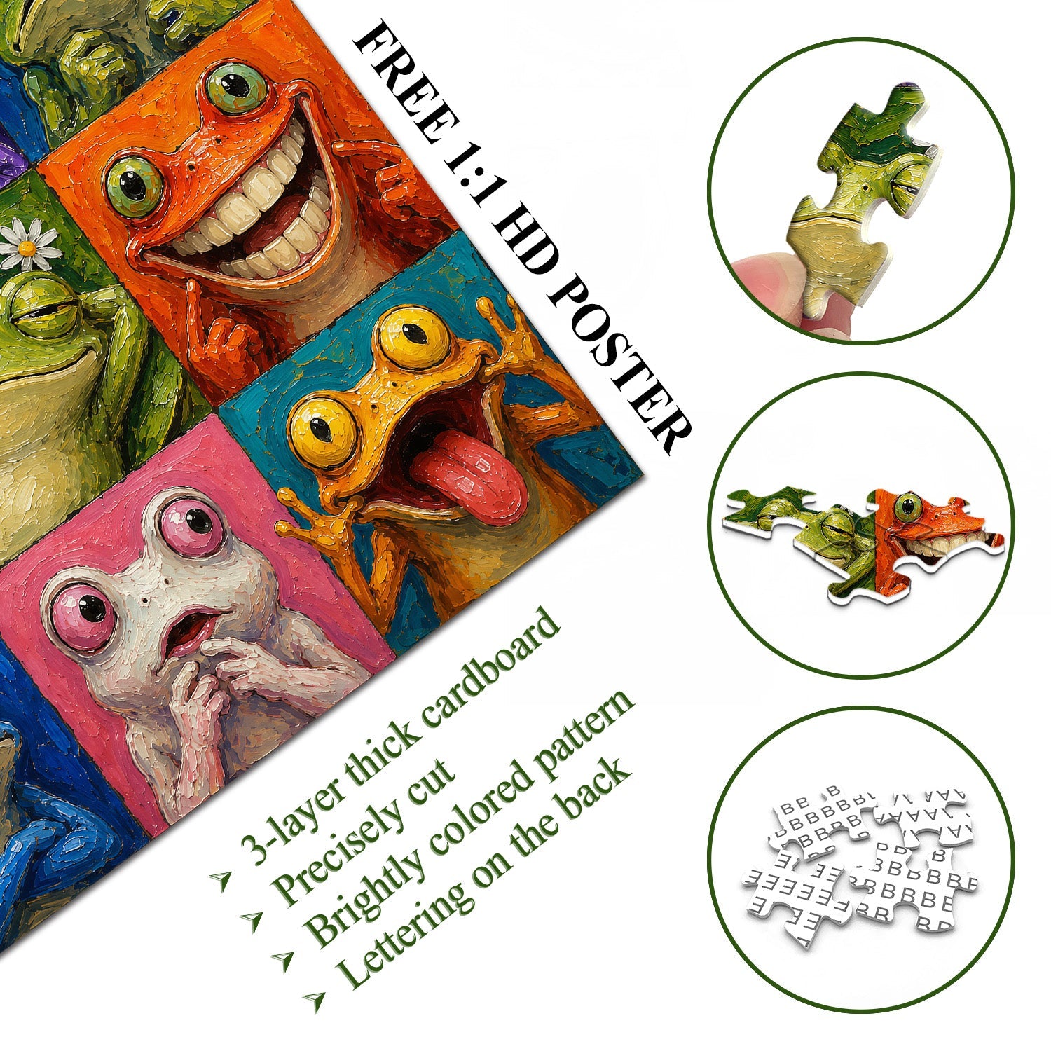 Colorful Frog Faces Jigsaw Puzzle 1000 Pieces