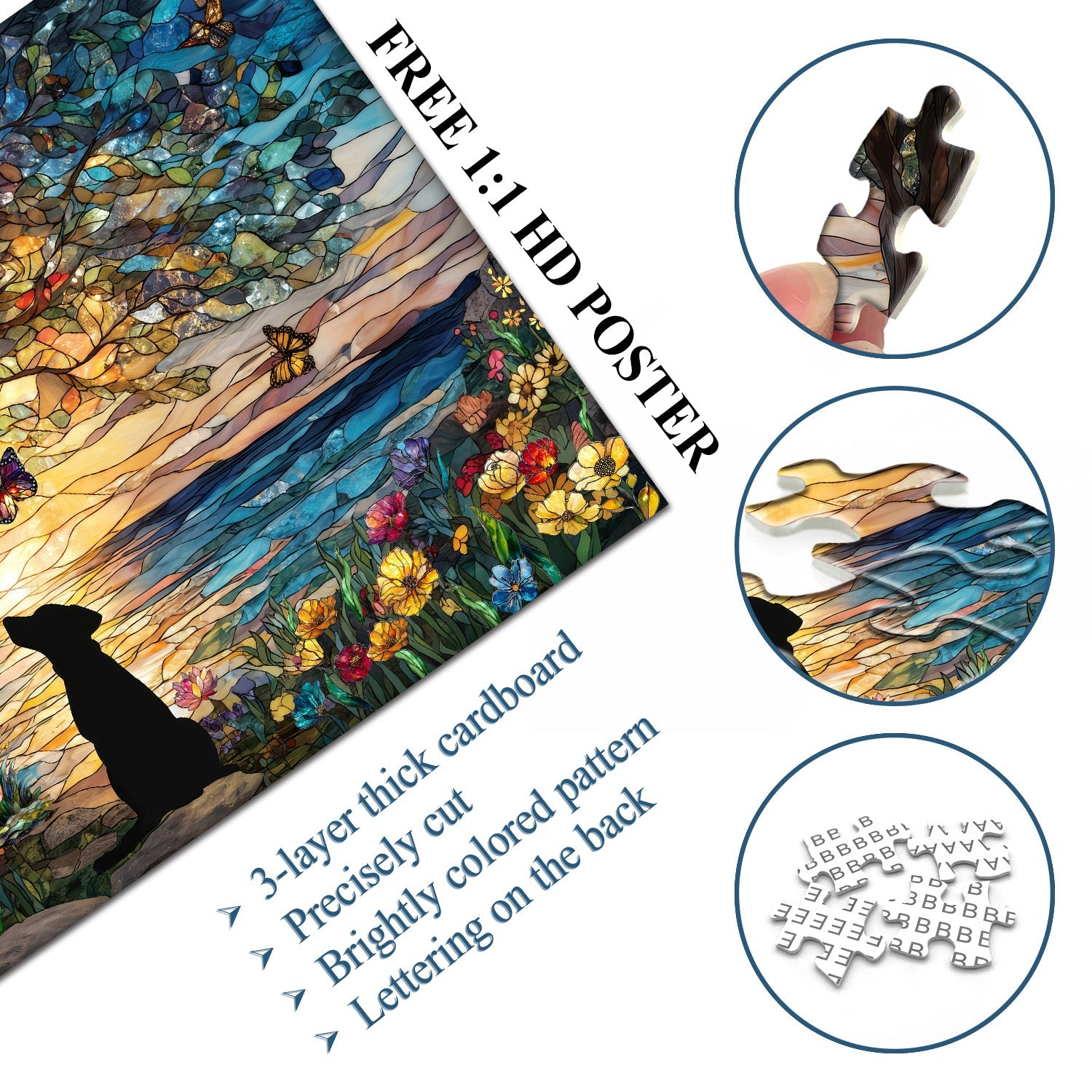 Chien et papillons puzzles 1000 pièces