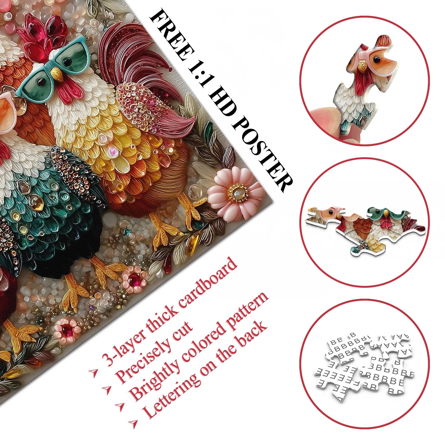 Fancy Roosters Jigsaw Puzzle 1000 Pieces