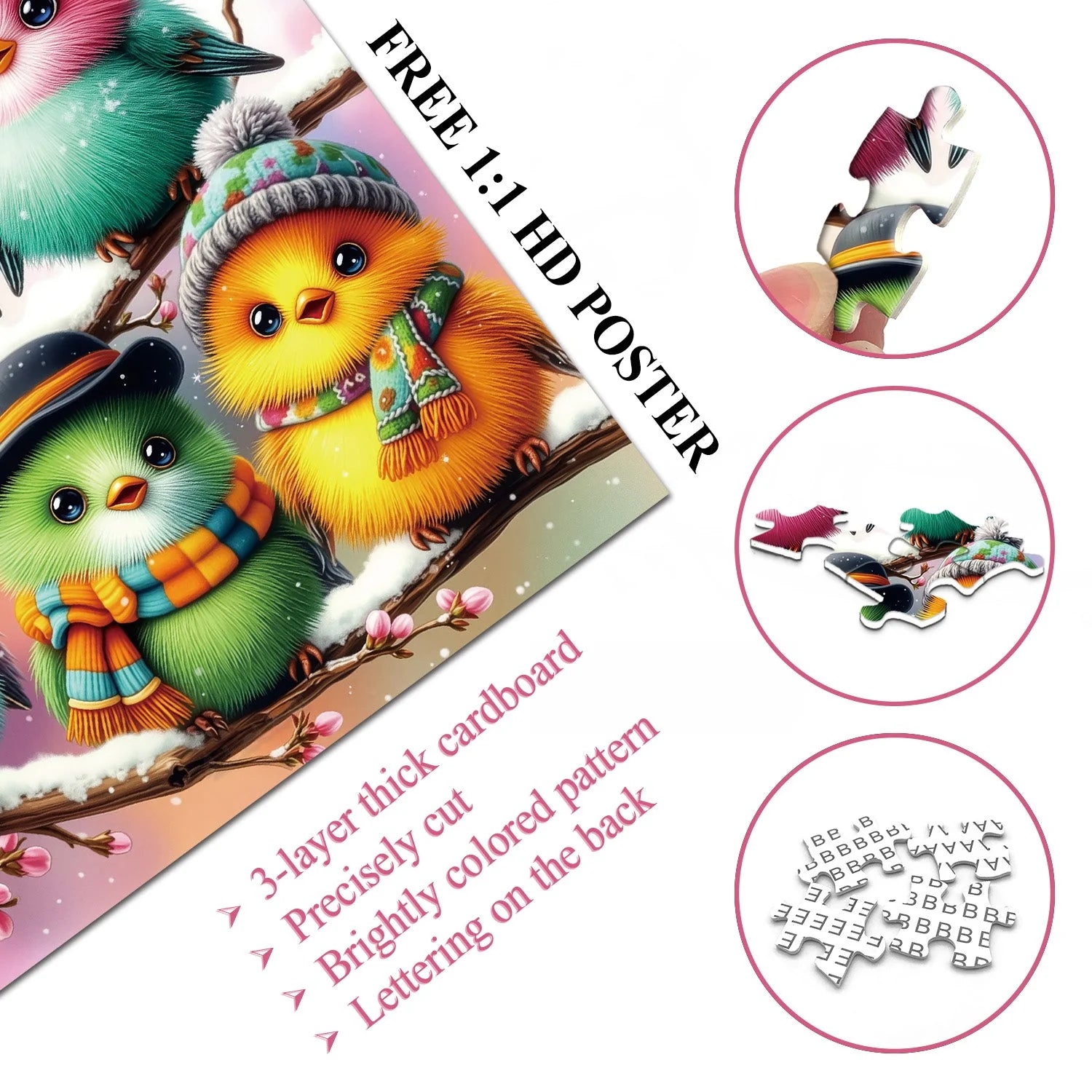 Colorful Hat Birds Jigsaw Puzzle 1000 Pieces