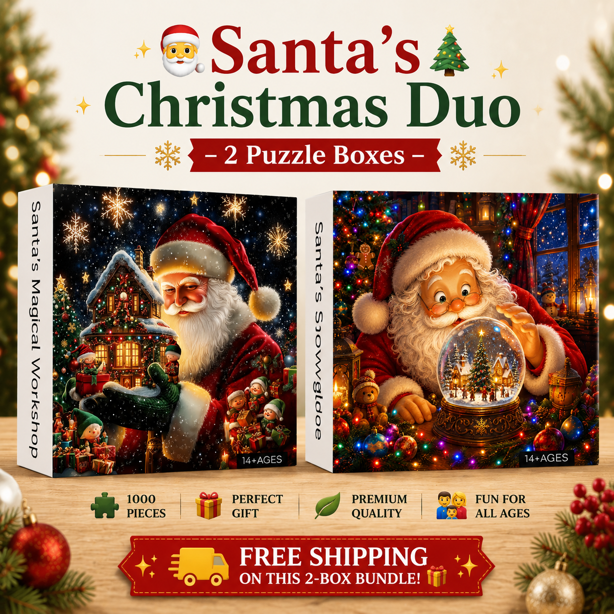 Puzzle Globo de Nieve de Papá Noel 1000 Piezas