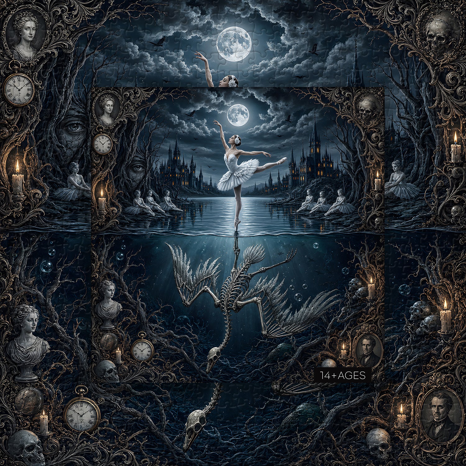 Gothic Swan Lake Mirror Jigsaw Puzzle 1000 Pieces