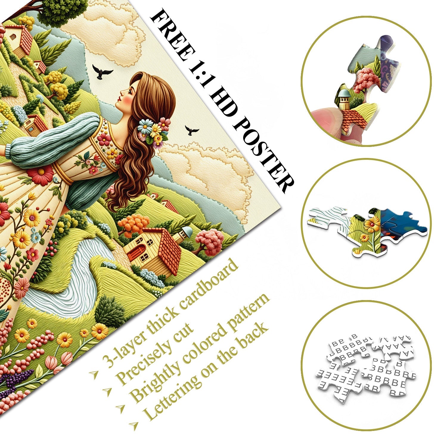 Puzzle da donna di campagna floreale, 1000 pezzi