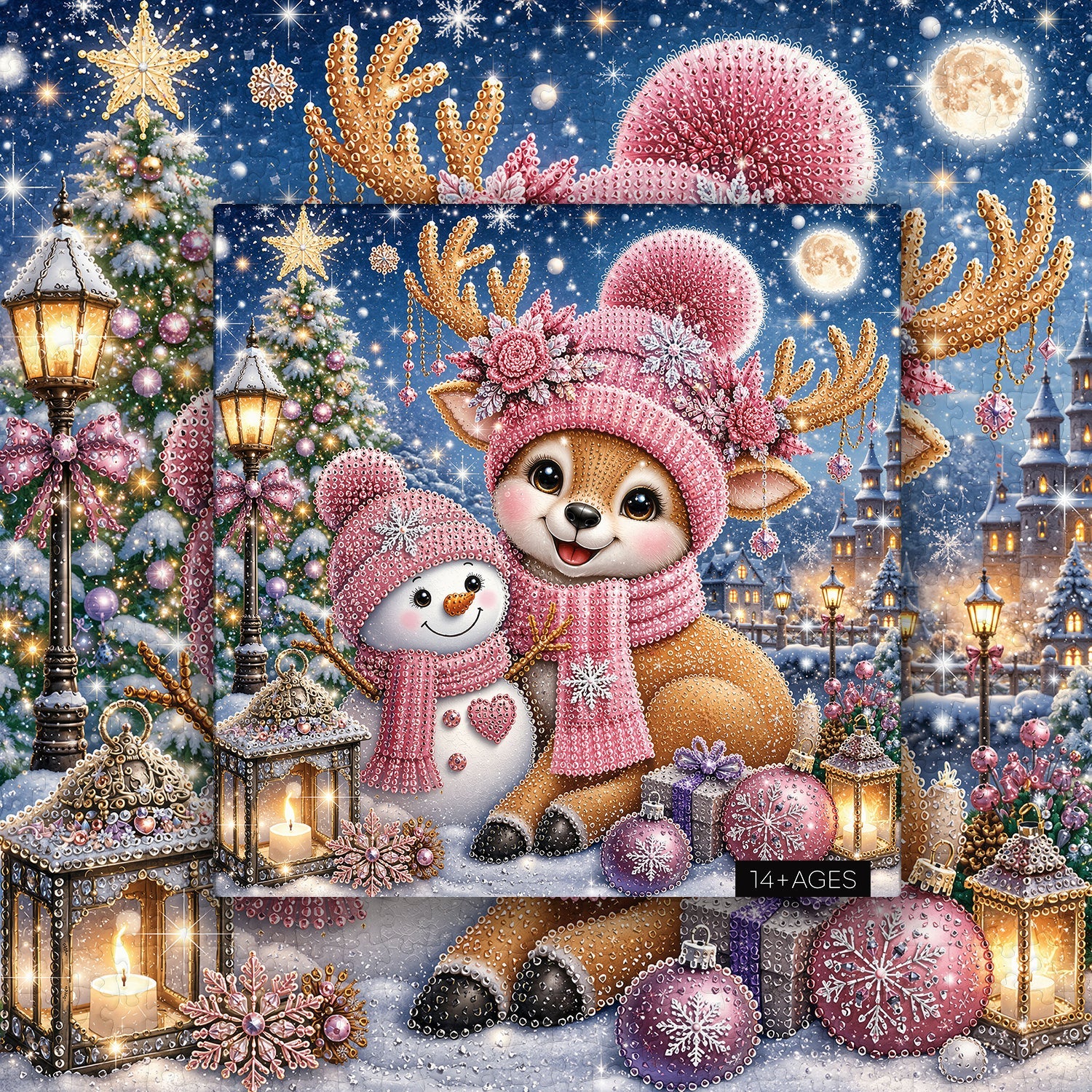 Starry Pink Reindeer Jigsaw Puzzle 1000 Pieces