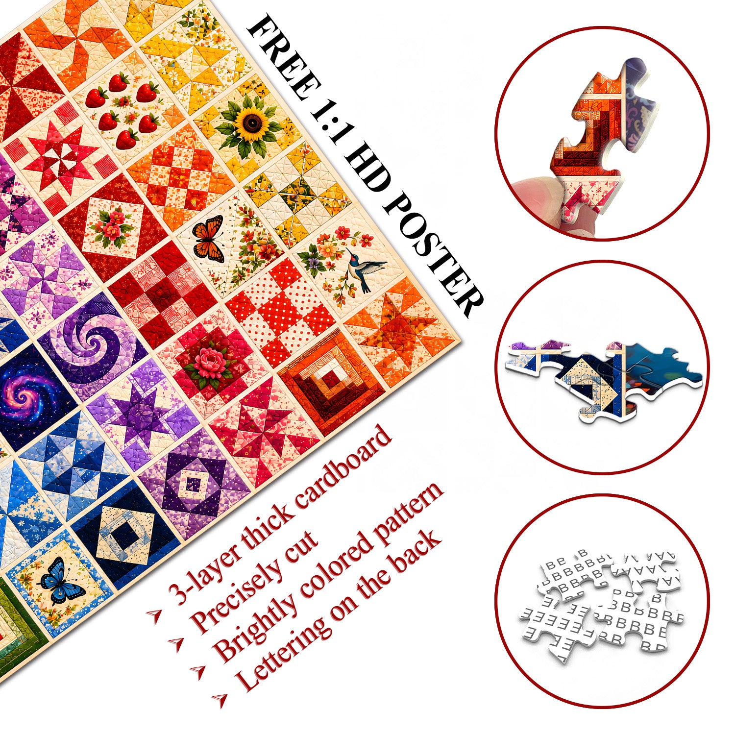 Vintage Fabric Collage Art Collection Jigsaw Puzzle 1000 Pieces
