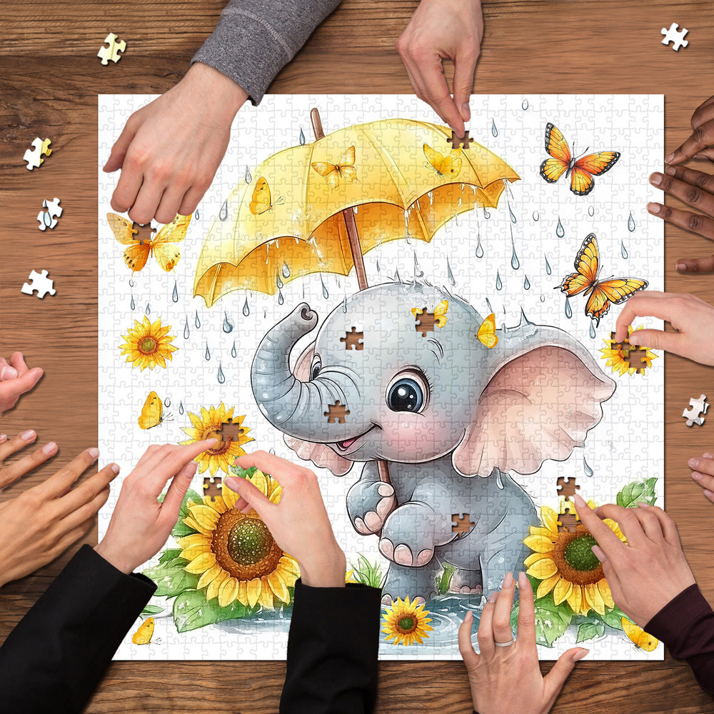 Baby Elephant in the Rain Jigsaw Puzzles 1000 Pieces