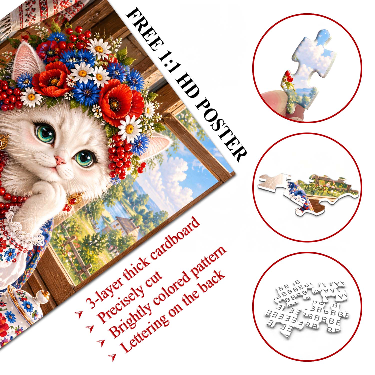 Floral Feline Jigsaw Puzzle 1000 Pieces