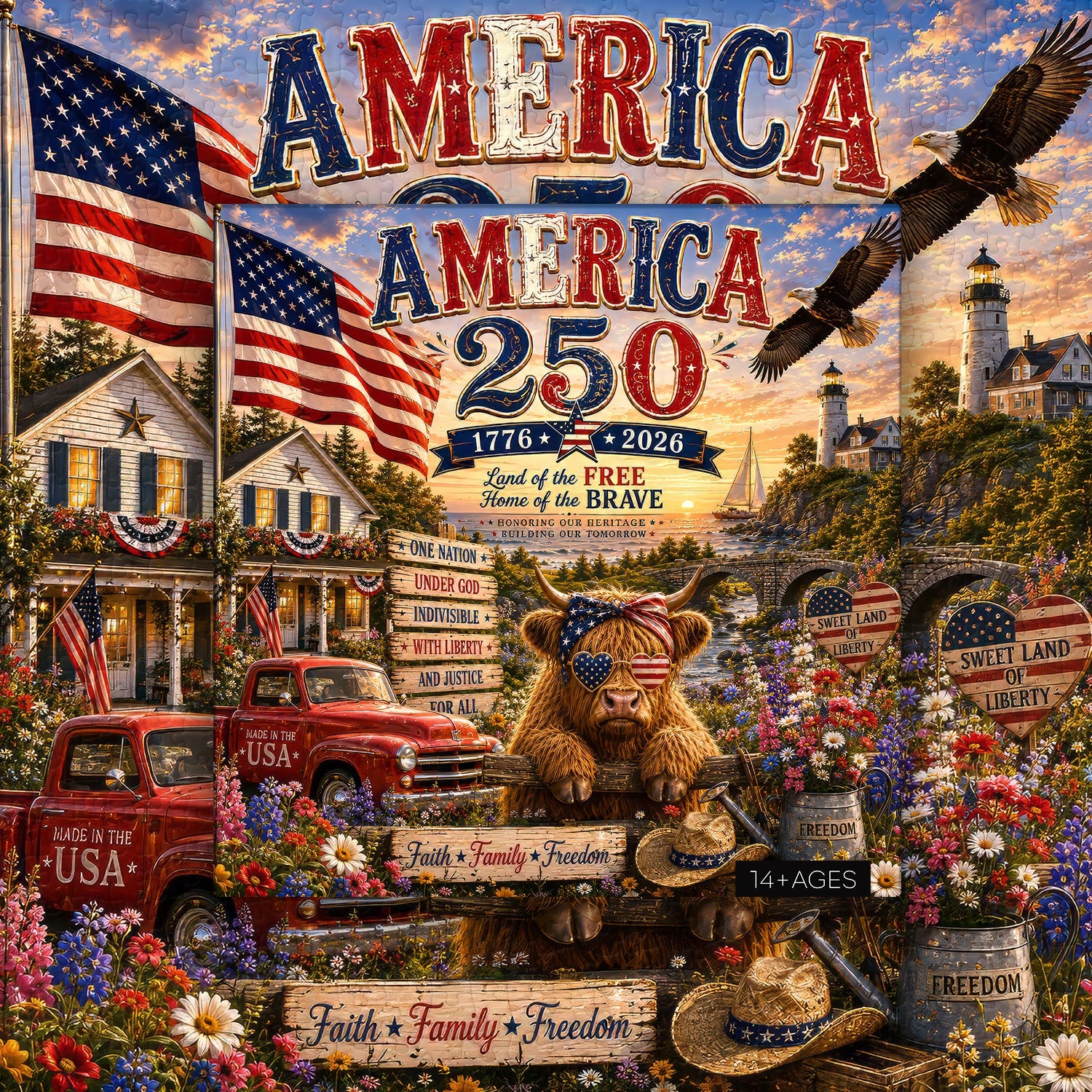 Patriotic Highland Cow Jigsaw Puzzle 1000 Pieces