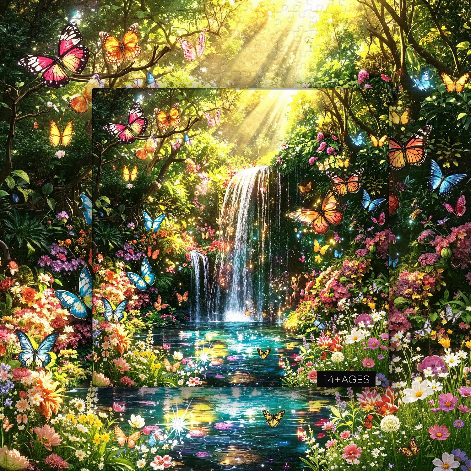 Wasserfall-Schmetterlinge-Garten-Puzzle 1000 Teile