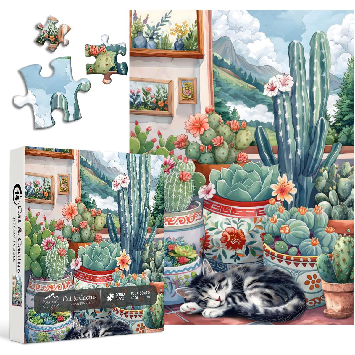 Cat & Cactus Jigsaw Puzzle 1000 Pieces