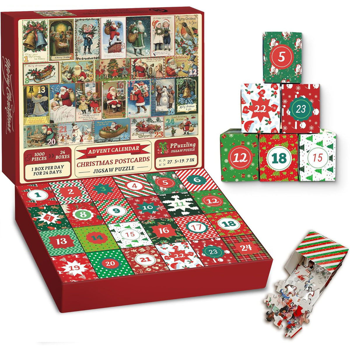 Christmas Postcards Advent Calendar Jigsaw Puzzle 1000 Pieces