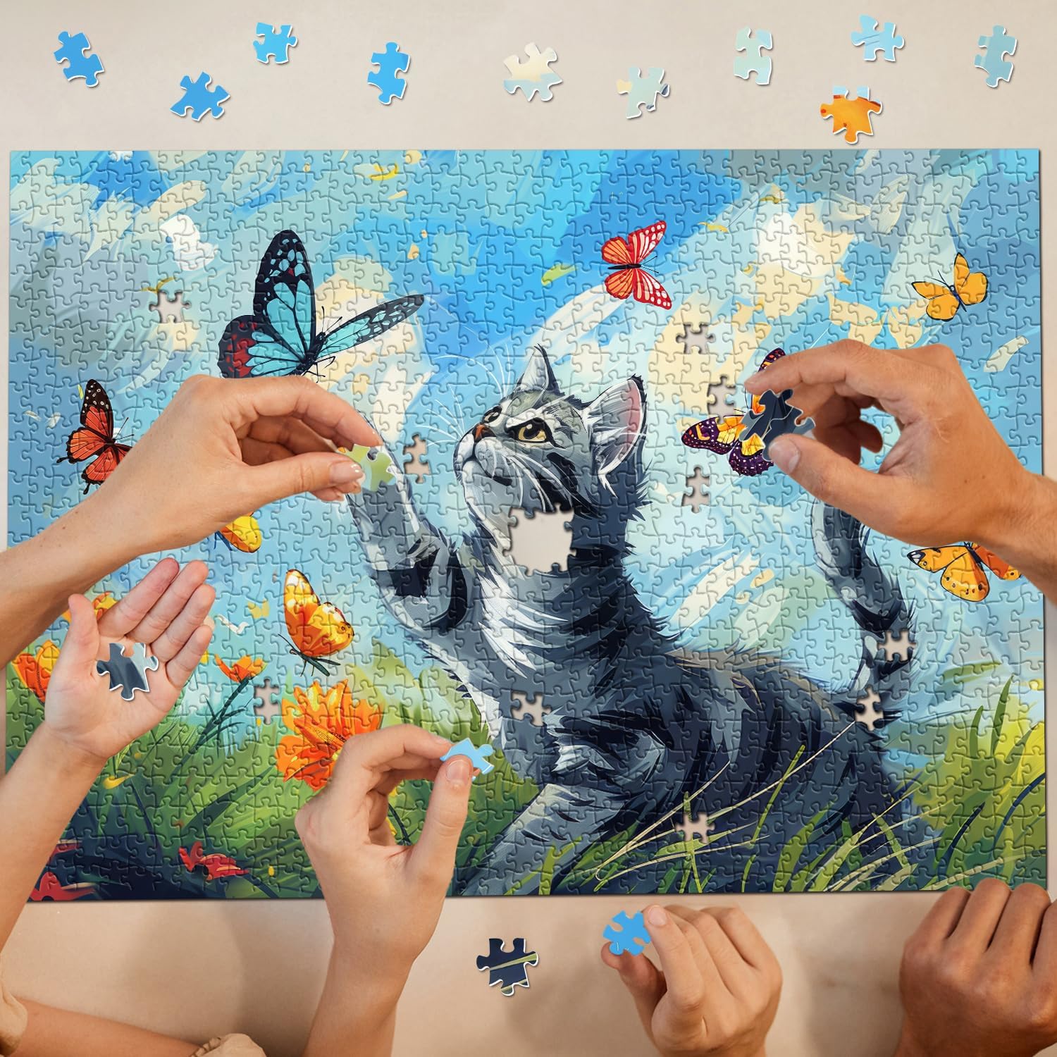 Cat Chasing Butterfly Jigsaw Puzzles 1000 Pieces