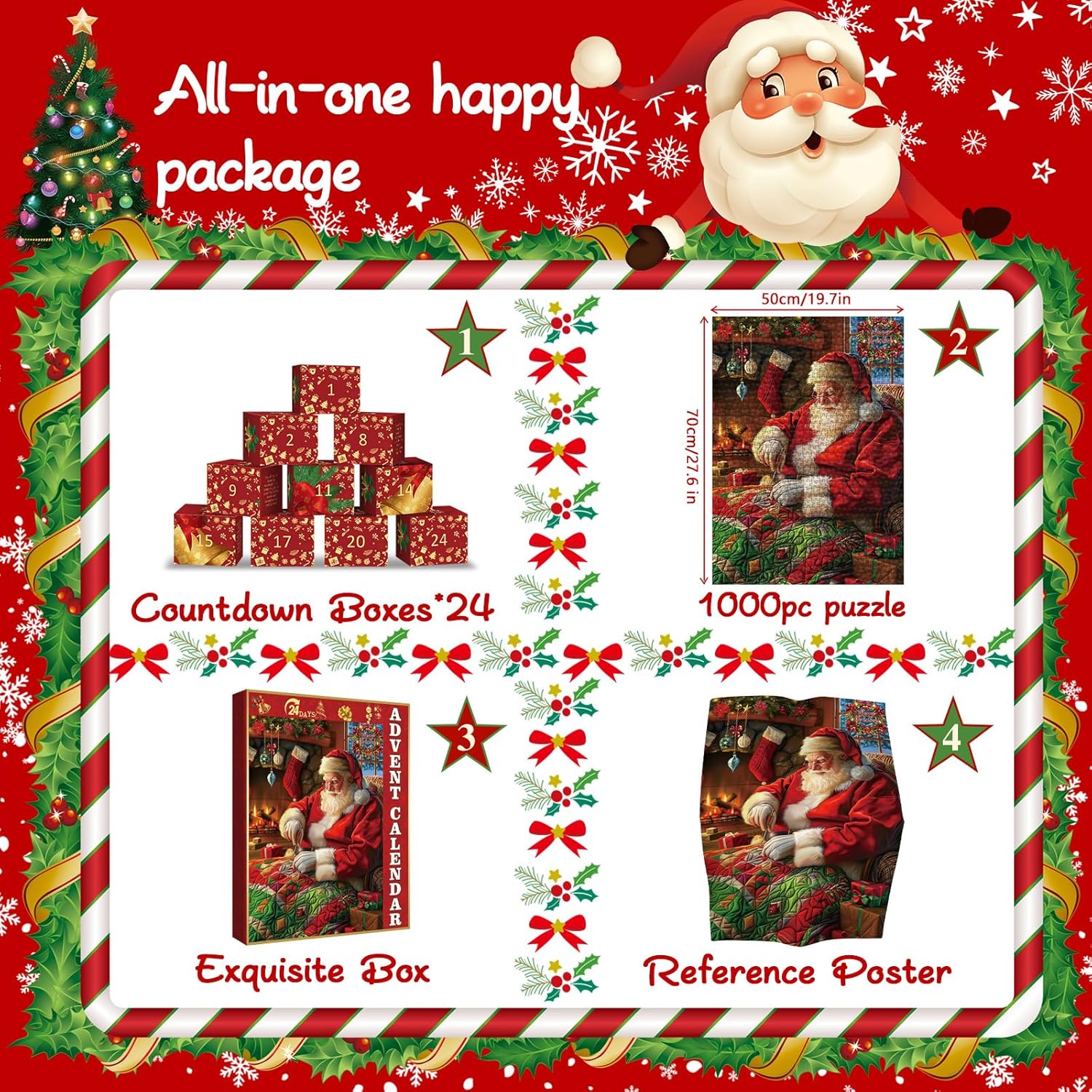 Christmas Santa Sewing Advent Calendar Jigsaw Puzzle 1000 Pieces