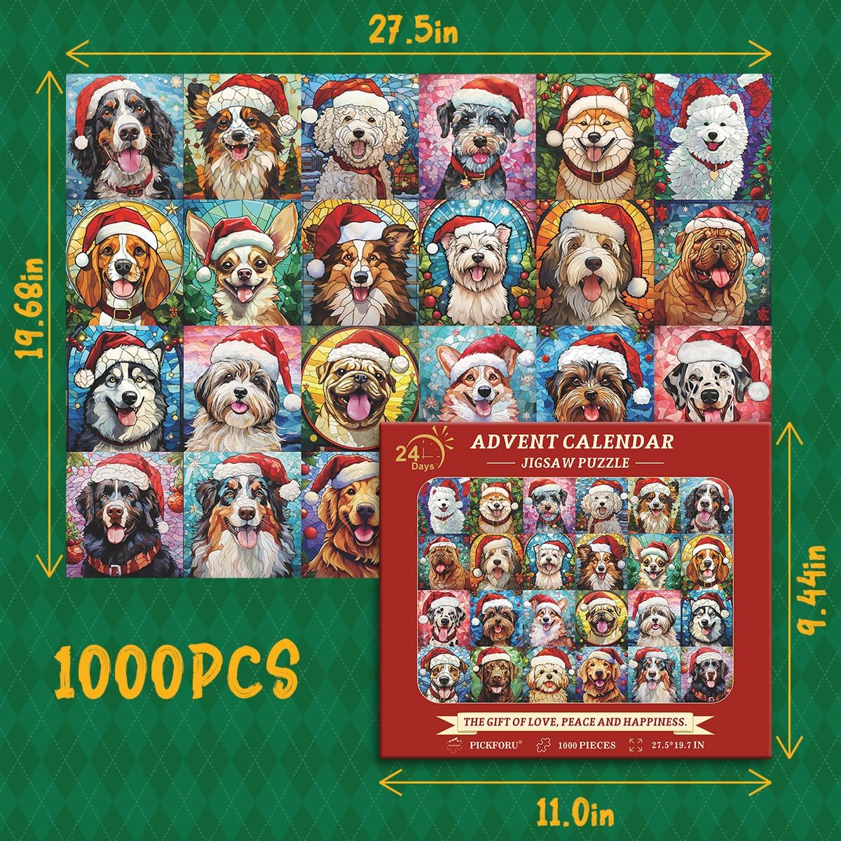 Happy Christmas Dogs Advent Calendar Jigsaw Puzzle 1000 Pieces