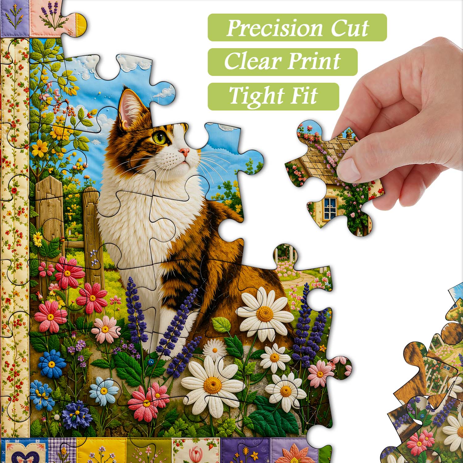 Quilted Cat Garden Jigsaw Puzzle 1000 Pieces