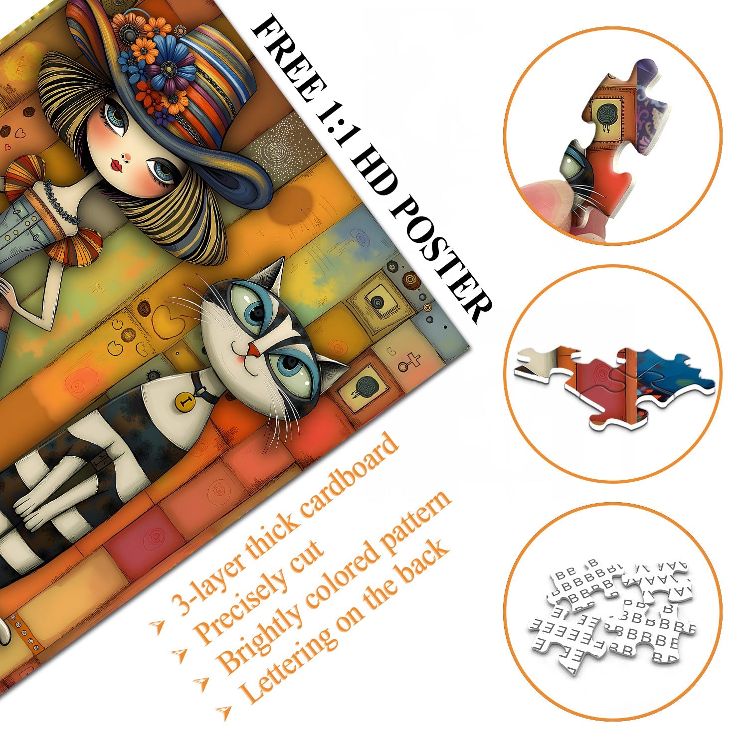 Patchwork Girl & Striped Cat Jigsaw Puzzle 1000 Pieces