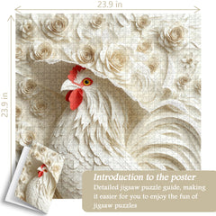 Elegant Floral Rooster Jigsaw Puzzle 1000 Pieces