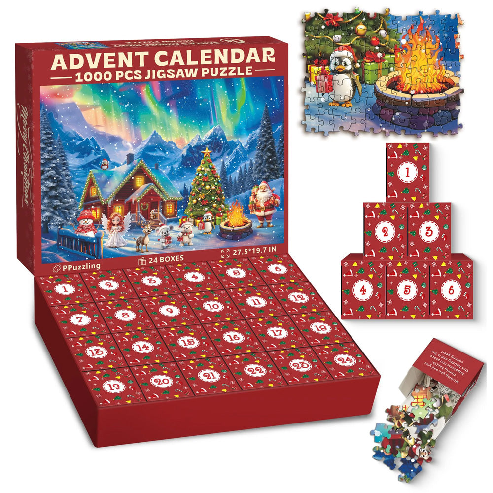 Santa's Aurora Night Advent Calendar Jigsaw Puzzle 1000 Pieces