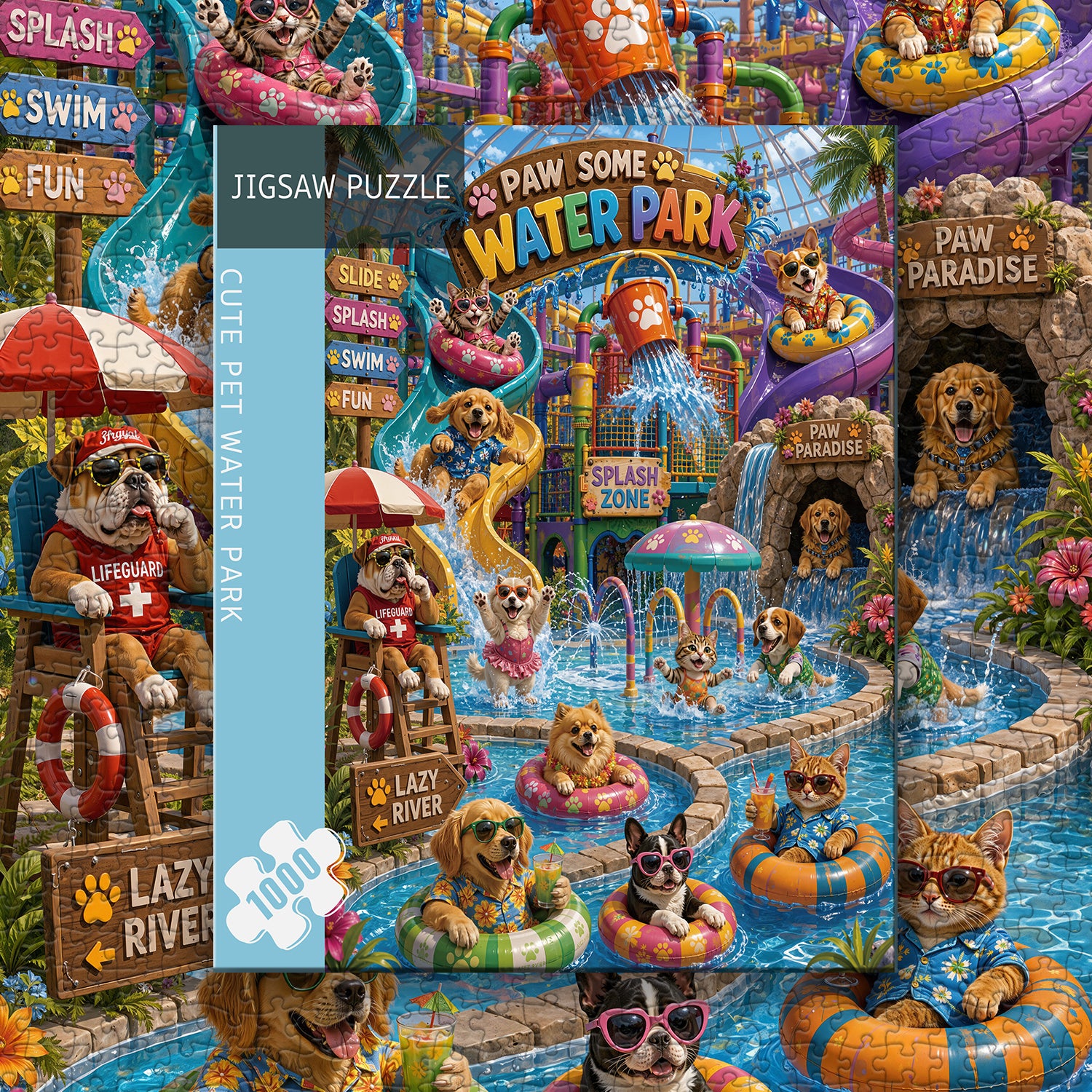 Cute Pet Water Park Jigsaw Puzzle 1000 Pieces