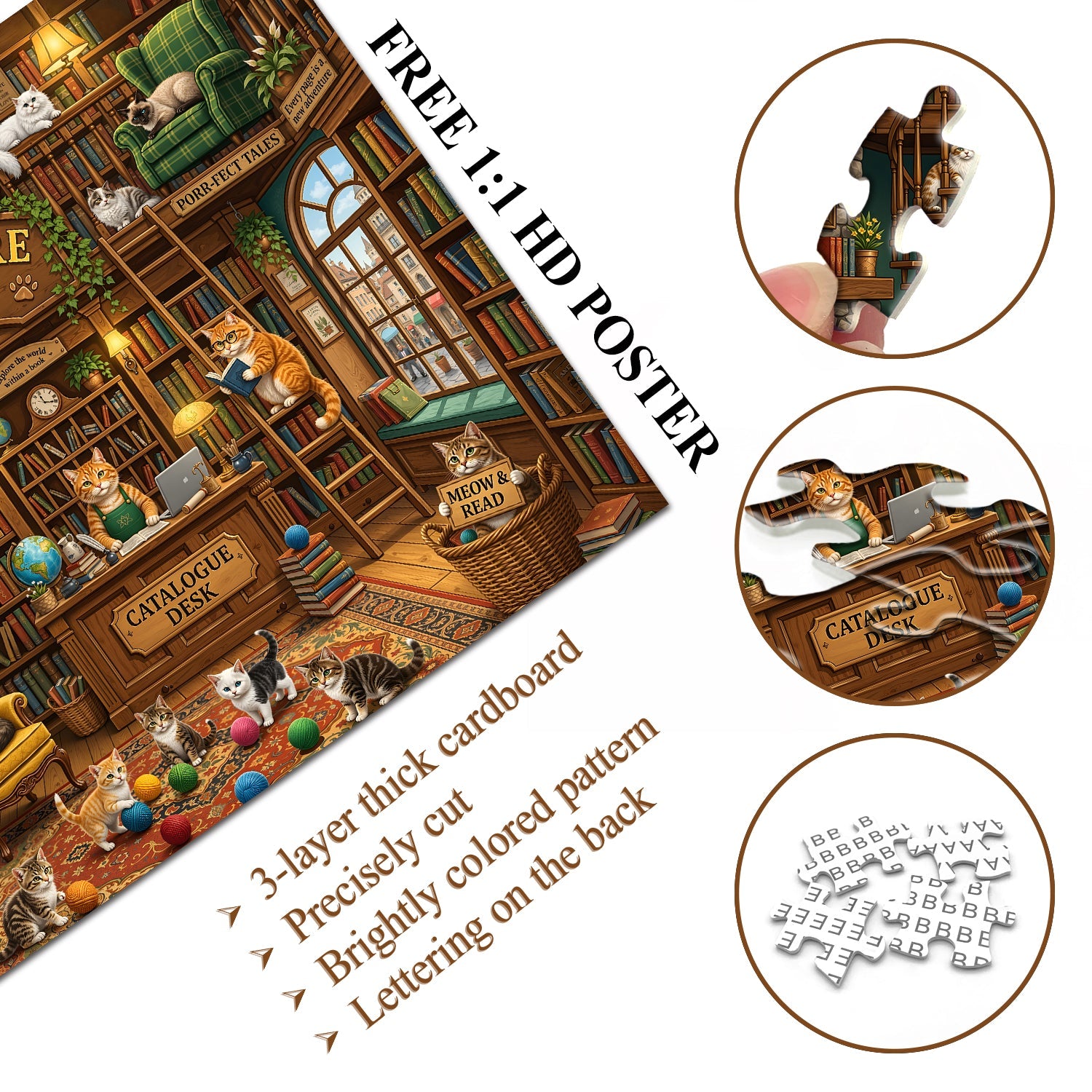 Vintage Cat Library Jigsaw Puzzle 1000 Piece