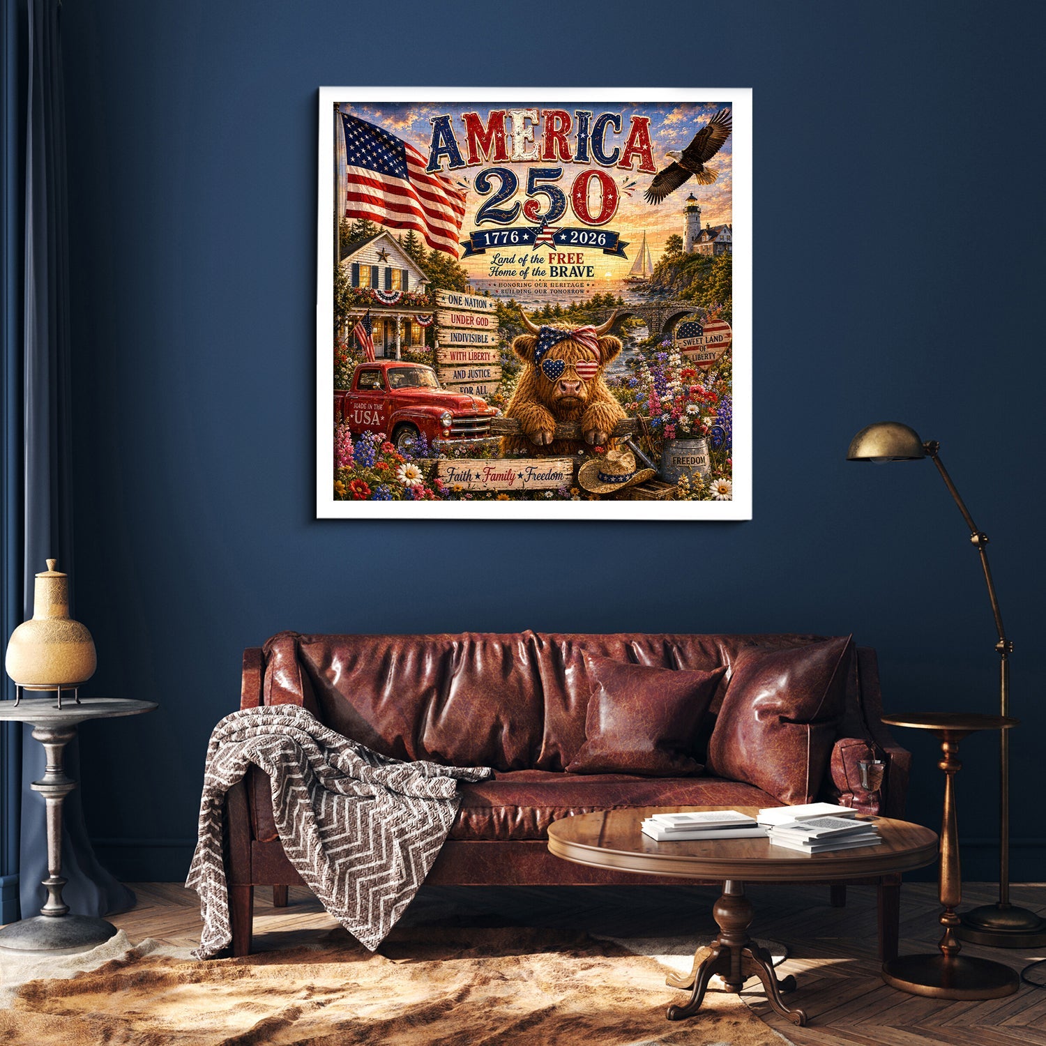Patriotic Highland Cow Jigsaw Puzzle 1000 Pieces