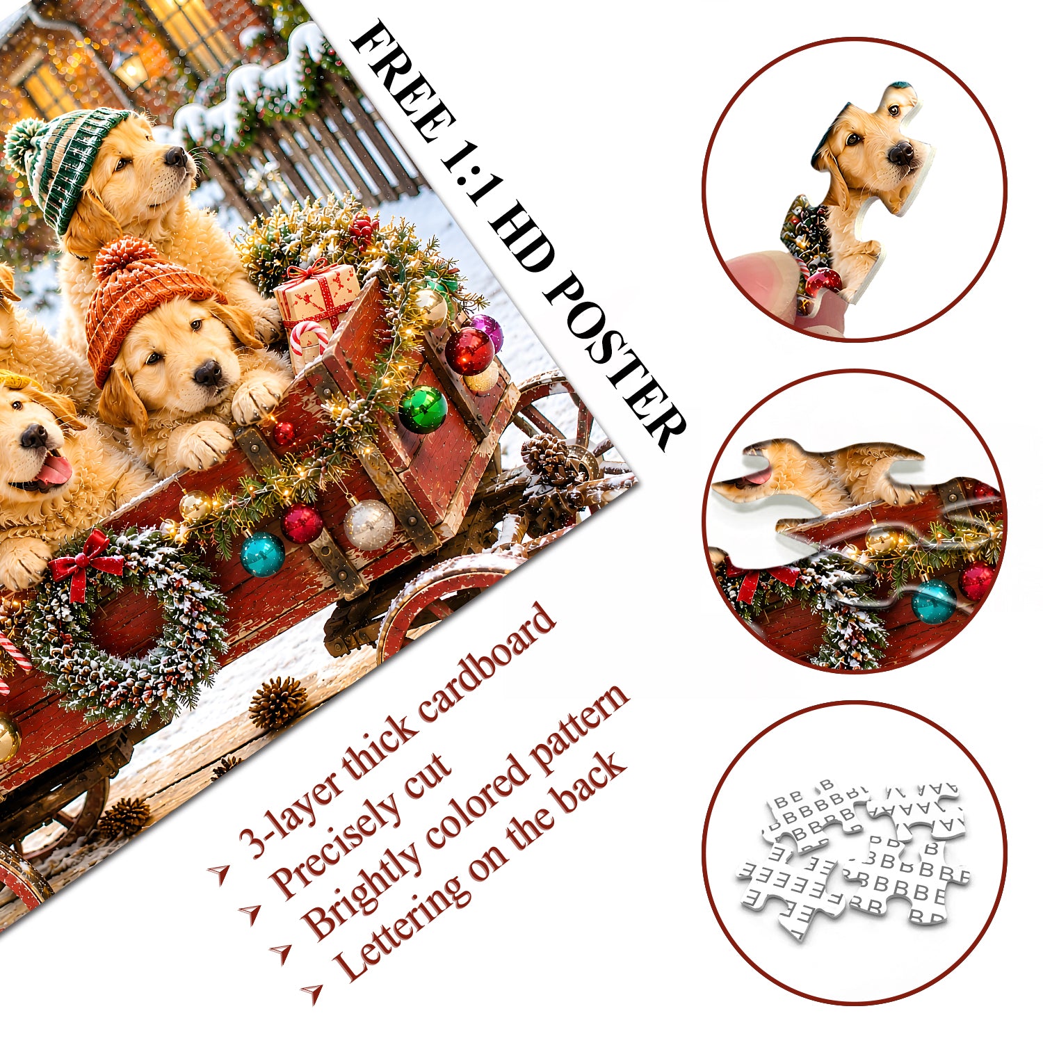 Puppy Christmas Wagon Jigsaw Puzzle 1000 Pieces