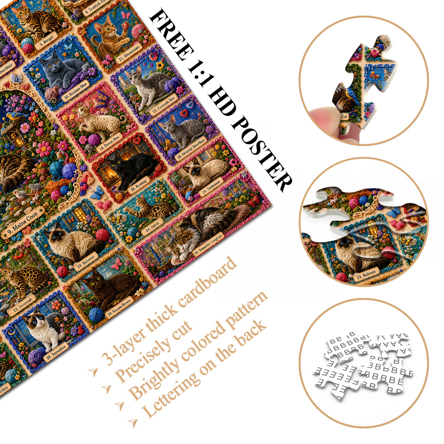 America's Favorite 30 Cats Jigsaw Puzzle 1000 Pieces