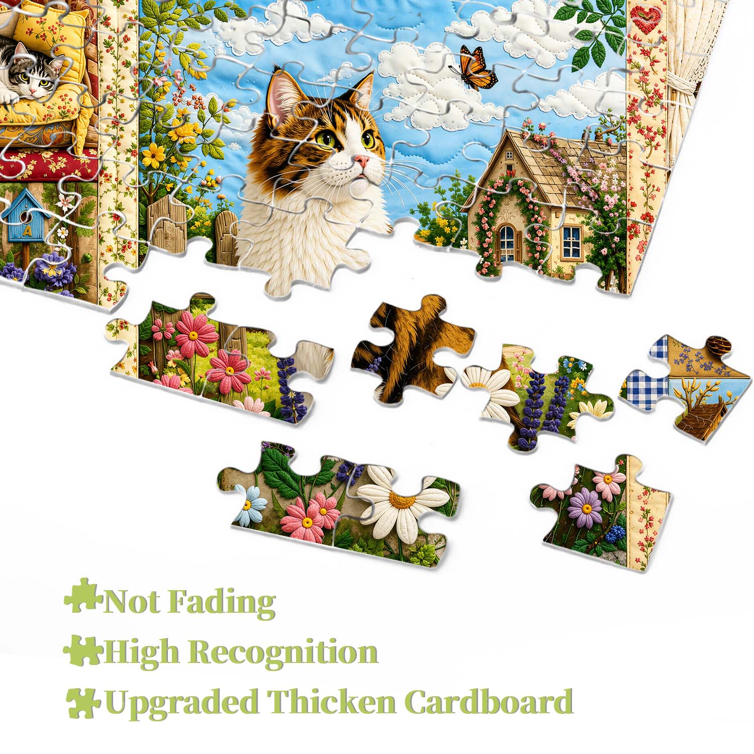 Quilted Cat Garden Jigsaw Puzzle 1000 Pieces
