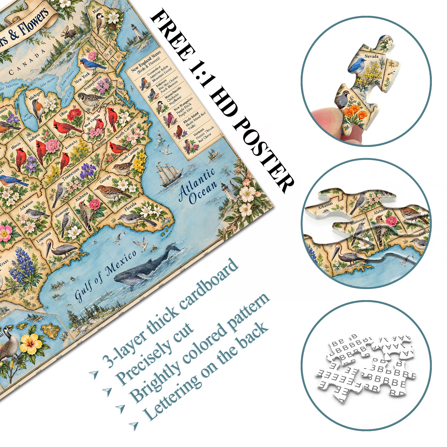 Feathers & Flowers Map Jigsaw Puzzle 1000 Pieces