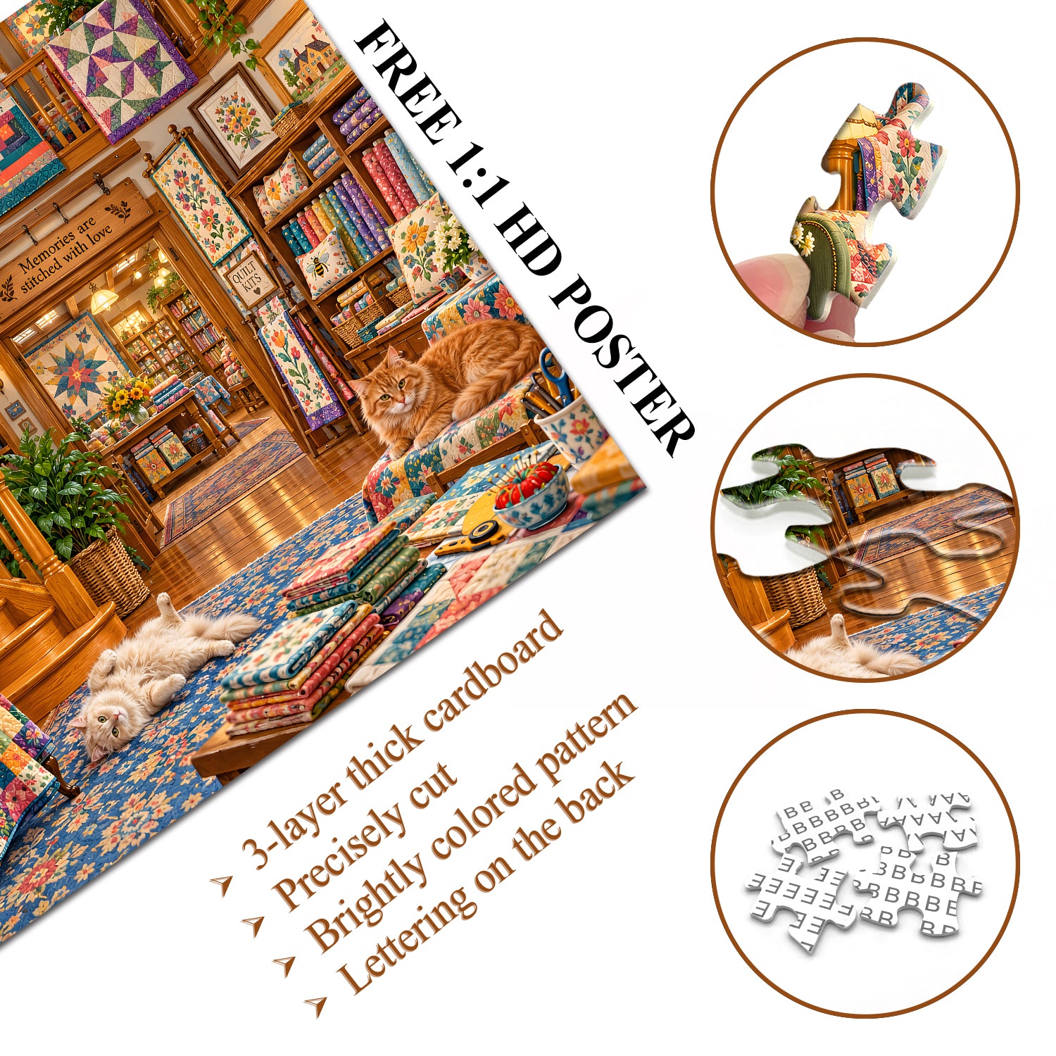 Quilt Shop Kittens Jigsaw Puzzle 1000 Pieces
