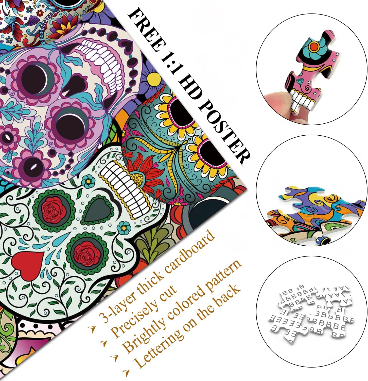 Pickforu® Day of The Dead Sugar Skull Jigsaw Puzzle 1000 pièces