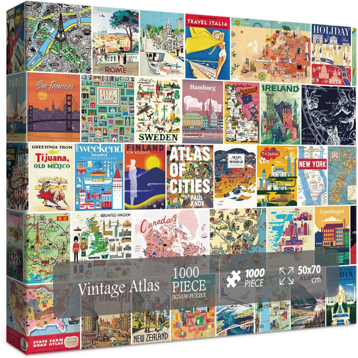 Pickforu® Vintage Atlas Landmark Rompecabezas 1000 Piezas