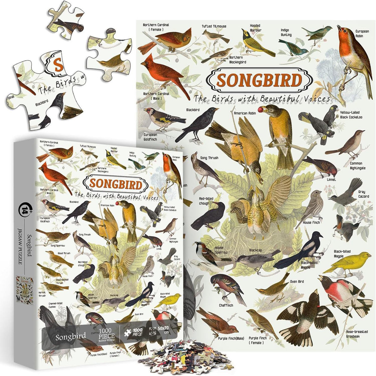 Pickforu® Vintage Songbird Jigsaw Puzzle 1000 Pieces