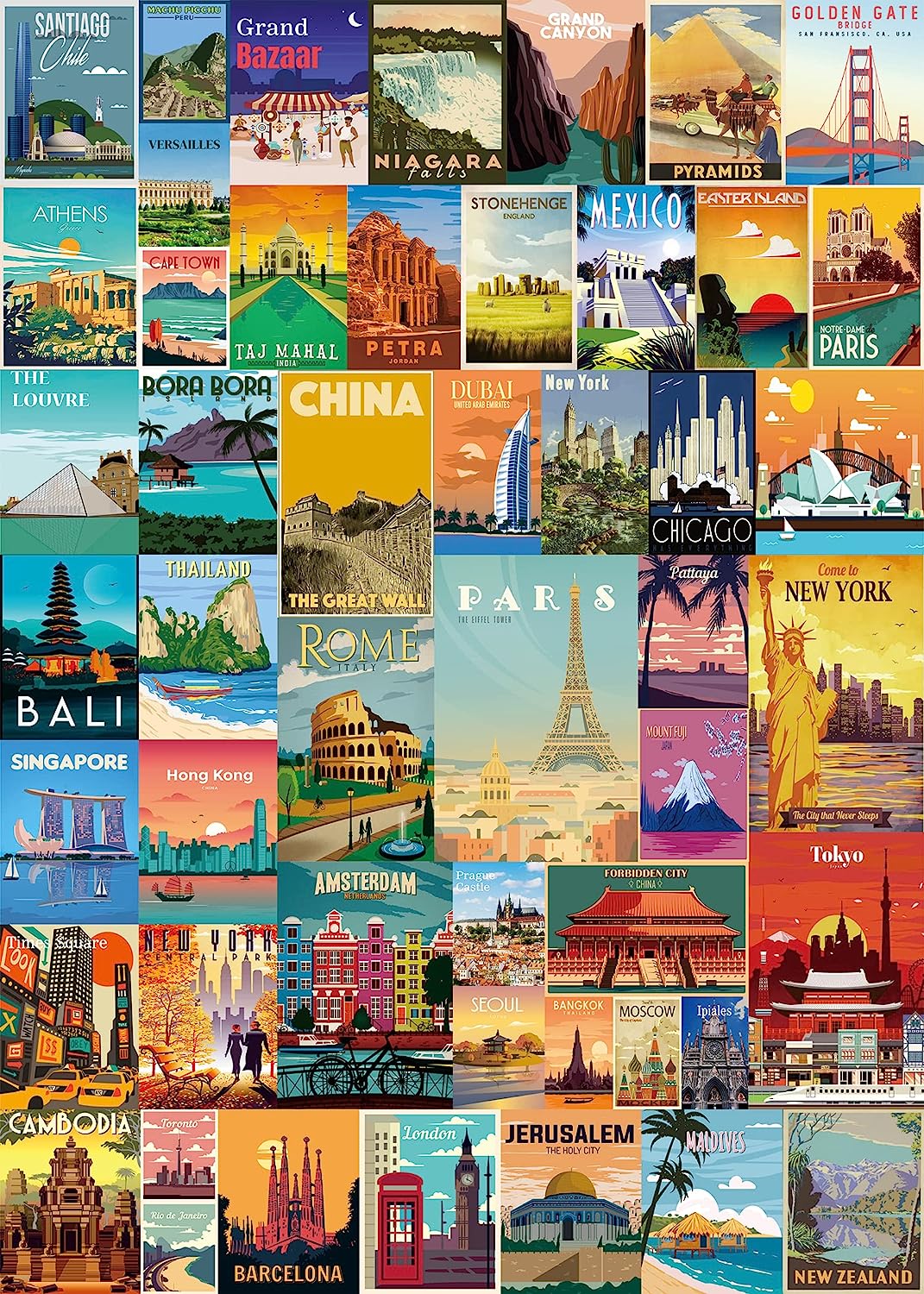 Pickforu® Vintage World Travel Poster Jigsaw Puzzle 1000 Pieces