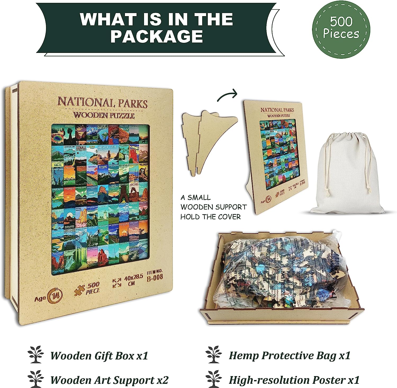 Pickforu® Puzzle en bois des parcs nationaux 500 pièces