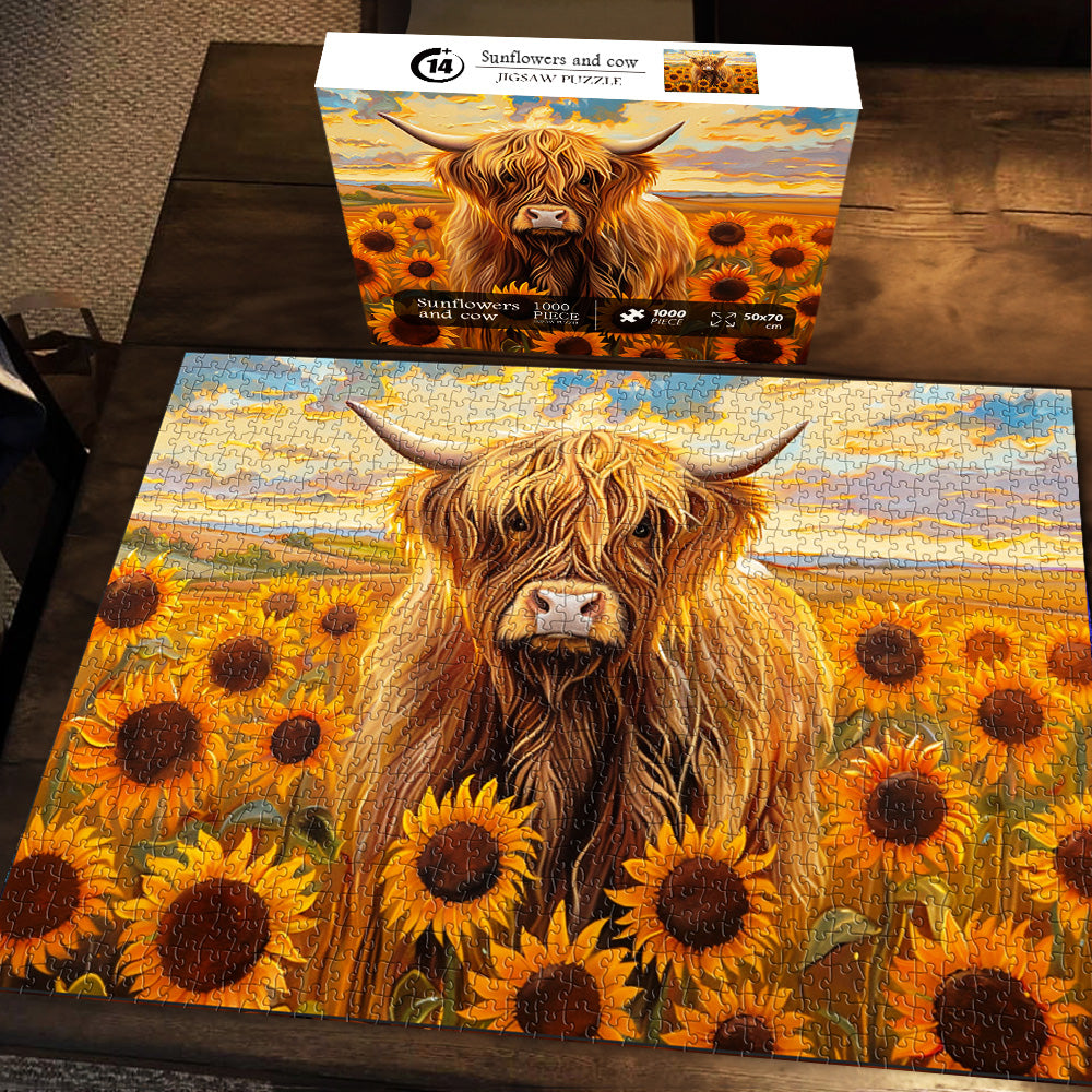 Sunflowers and Cow Jigsaw Puzzle 1000 Pieces