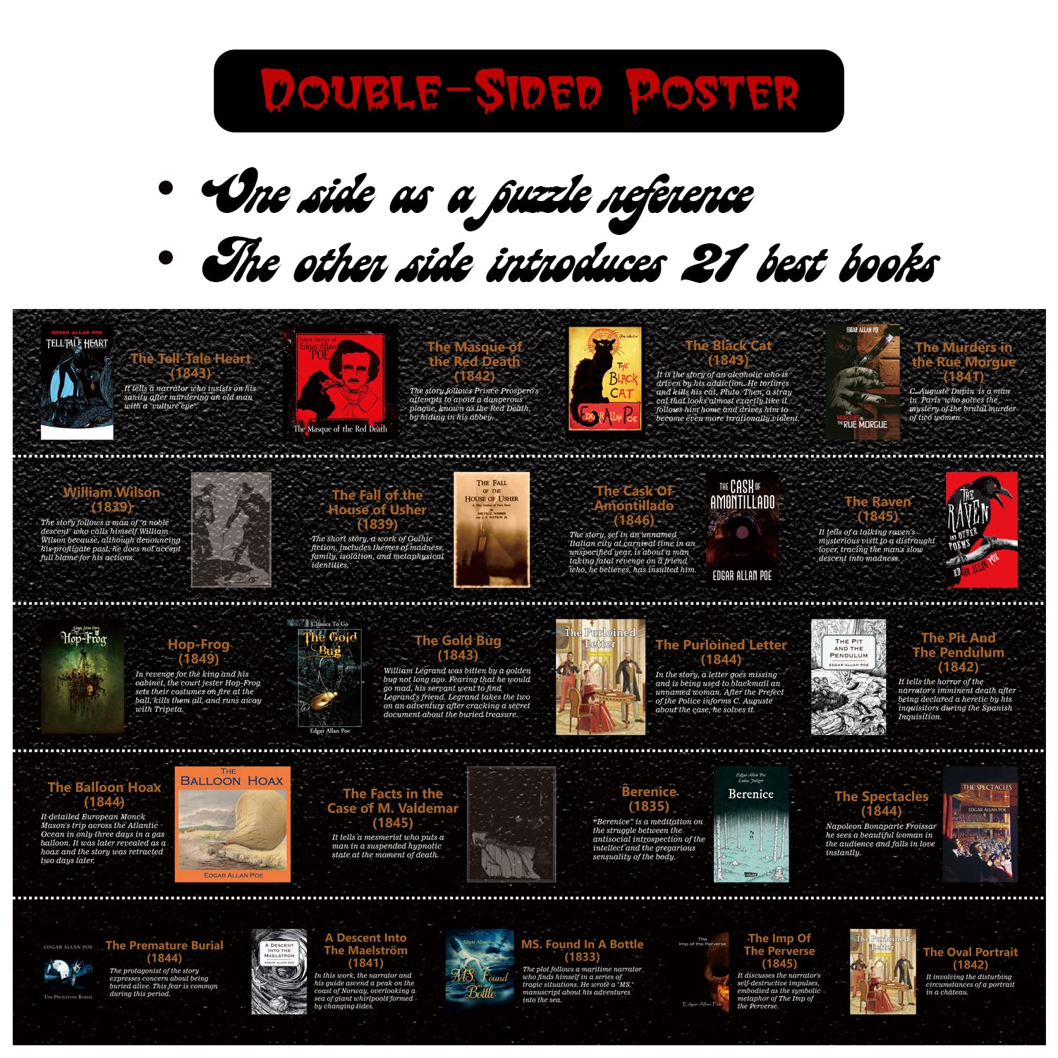 Pickforu® Edgar Allan Poe Libro Rompecabezas 1000 Piezas 